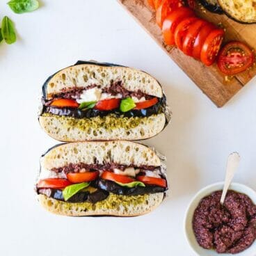 Grilled Eggplant & Tomato Stacked Sandwiches | A Couple Cooks