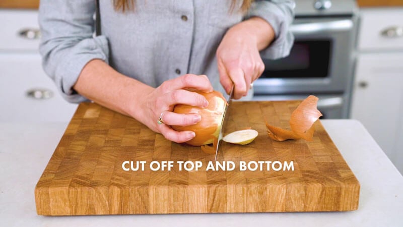 How to Cut an Onion | Cut off top and bottom